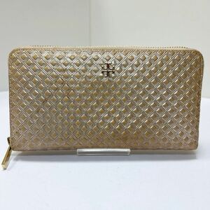 ◆TORY BURCH トリーバーチ 31132◆ 長財布　ラウンドジップ　羊革　ロゴ金具　小銭入れ有　ローズゴールド【USED】0530