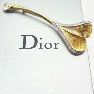 極美品 クリスチャンディオール Christian Dior ブローチ コサージュ アクセサリー 葉っぱ 芽 リーフ ラインストーン ゴールド 金色 レア