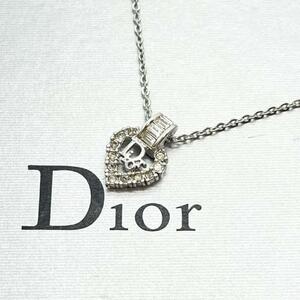 極美品 クリスチャンディオール Christian Dior ネックレス アクセサリー ハート サークルロゴ トロッター オブリーク ロゴ ラインストーン