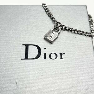 美品 クリスチャンディオール Christian Dior ネックレス アクセサリー 鍵 南京錠 トロッター オブリーク ロゴ 文字 刻印 シルバー 銀