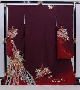 cherry★C0164fc★振袖コレクション♪★振袖 単品 エンジ系 襦袢付き★成人式 卒業式 結婚式 furisode kimono Japanses【中古品/正絹