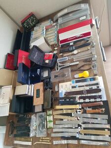  warehouse . that time thing Junk wristwatch parts tool tool storage case large amount together set SEIKO Seiko metal leather belt band retro 