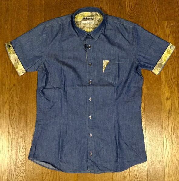 〜5/7◆ 新品「PRIMO EMPORIO」切替えデザイン シャンブレー 半袖シャツ Indigo SIZE:M ナポリ発 イタリア製