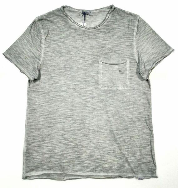 新品「Mentore」“T-SHIRT” ガーメントダイ ヘムカットオフ 胸ポケット付き クルーネックTEE SIZE:S イタリア製 Gray