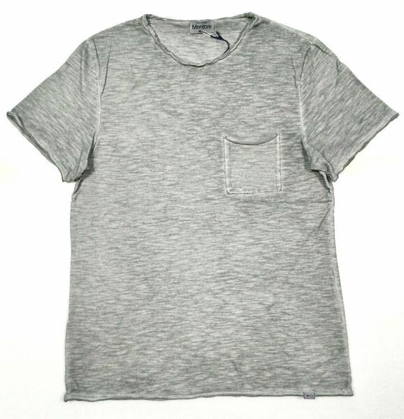 新品「Mentore」“T-SHIRT” ガーメントダイ ヘムカットオフ 胸ポケット付き クルーネックTEE SIZE:L/M-L相当 イタリア製 Gray