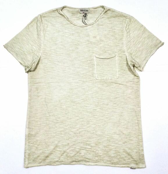 新品「Mentore」“T-SHIRT” ガーメントダイ ヘムカットオフ 胸ポケット付き クルーネックTEE SIZE:XL/L-XL相当 イタリア製 Sand