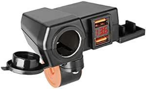 SHEAWA バイク USB電源 充電器 USB2ポート QC3.0 電圧計付 急速充電 電源ON/OFFスイッチ シガーソケット