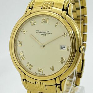 05088 ディオール Christian Dior 45.276 メンズ 腕時計 クォーツ 電池式 QZ ゴールドカラー デイトの画像1