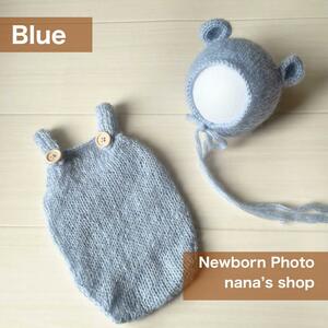  blue!.. ear hat . bear overall new bo-n photo photographing costume bonnet 