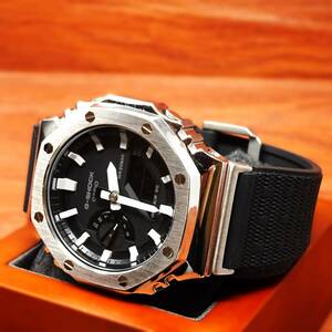 送料無料・新品・Gショックカスタム腕時計本体付きGA2100海外ステンレス製シル