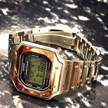 送料無料・新品・Gショックカスタム本体付きDW5600デジタル腕時計ステンレス製シャンパンゴールドツートンベゼル＆ベルト・フルメタルモデ_画像1