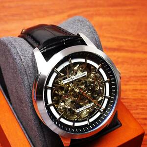 送料無料・新品・パガーニデザインPAGANI DESIGN腕時計メンズスケルトンメカニカルウォッチ自動巻きクロコ型押し本革腕時計PD-1638ブラック