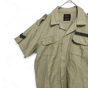 1 jpy ~ Vintage military shirt short sleeves badge embroidery 3L large size 