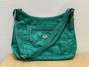 【23436】COACH コーチ シグネチャー ショルダーバッグ F77369 グリーン 緑 ナイロン