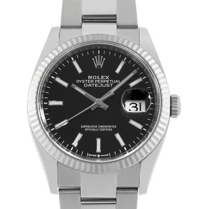 ロレックス デイトジャスト36 126234 ブラック バー 3列 オイスターブレス ランダム番 中古 メンズ 腕時計