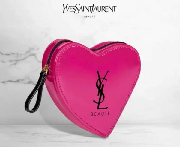 新品　イヴサンローラン　ノベルティ ポーチハート型 ミラー付　YSL