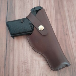 【処分特価】マルシン FN ブローニング M1910対応 レザーホルスター チョコ色 ハンドメイド品 革製ヒップホルスター