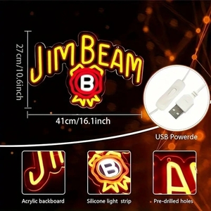 [new new product ]# large price decline extra attaching! super popular Jim beam whisky * Bourbon LED neon autograph, signboard extra attaching # import miscellaneous goods k