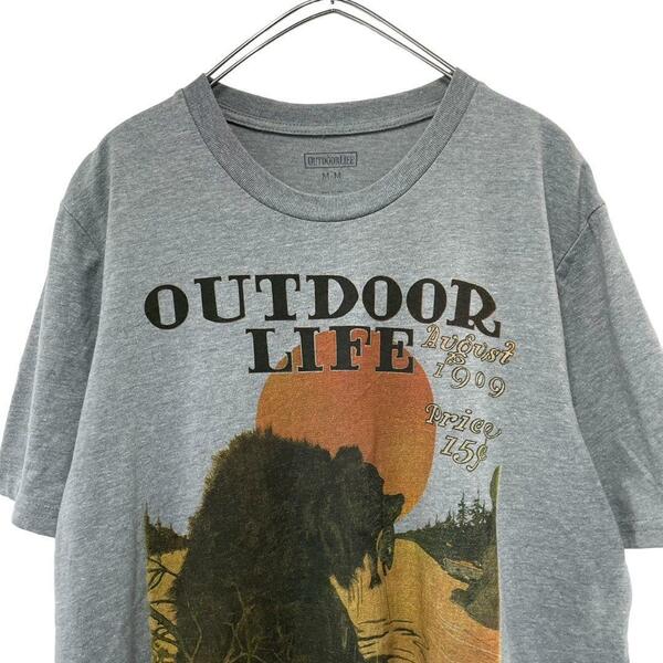 OUTDOOR LIFE　アニマル柄プリント半袖Tシャツ/メンズM　g4