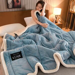  одеяло средний хлопчатник ввод 3 слой соединять King толстый теплый futon фланель овца боа покрывало ватное одеяло теплый повышение температуры теплоизоляция нежный ...