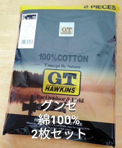 グンゼ HAWKINS 丸首 Tシャツ Lサイズ(96～104) 半袖 黒 2枚セット