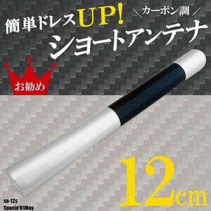 ショートアンテナ 12cm カーボン仕様 トヨタ スパシオ ’01 5月～ 汎用 車 銀 シルバー TOYOTA 受信 簡単取り付け ナビ ヘリカル