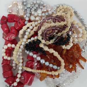 (Y) 天然石 まとめ 真珠 琥珀 水晶 珊瑚 山珊瑚 パール SILVER K14 シルバー 14金 アクセサリー ネックレス ブレスレット カラーストーン