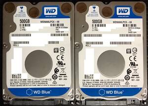 ◆送料無料◆2.5インチHDD【WesternDigital WD BLUE WD5000LPCX】 500GB 2本 計1TB