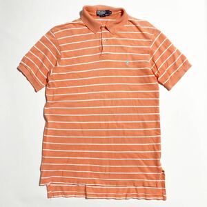 90s ☆ POLO RALPH LAUREN USA製 ポロシャツ ボーダー オレンジ ホワイト S 春夏 アメカジ ストリート 古着 ポロラルフローレン■SAP238