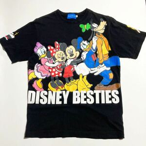 Disney ☆ キャラクター 夢の国 大判 プリント Tシャツ ブラック 黒 S 男女兼用 春夏 人気 旅行 遊び 東京 ディズニーリゾート■SAP287