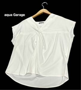 aqua Garage★アクアガレージ★（L）カシュクール風 清涼感 プルオーバー ブラウス トップス/白 美品