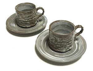temi cup *.. texture (fabric) cup & saucer 2P pair ceramics tableware roasting ... etc. unknown beautiful goods 
