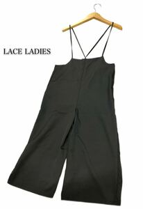 LACE LADIES★サロペット ワイドパンツ オーバーオール 体型カバー/黒 美品
