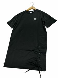 adidas originals★アディダス★（XS）22年 ALWAYS ORIGINAL レースアップ 半袖 Tシャツ ワンピース サテン 3本ライン /黒 美品 HK5079