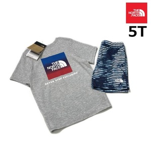 売切り【正規新品】THE NORTH FACE TODO COTTON SUM SET セットアップ 半袖 ショートパンツ US限定(5T)グレー 青 ボーダー柄 240517-5 