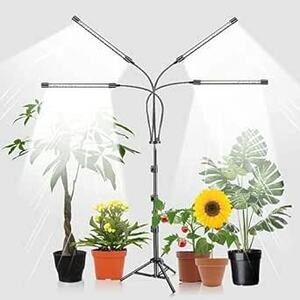 LED植物育成ライト、スタンド付き4ヘッドプラントライト、屋内プラント用の80W 80LED 5500Kフルスペクトルフロアプラン