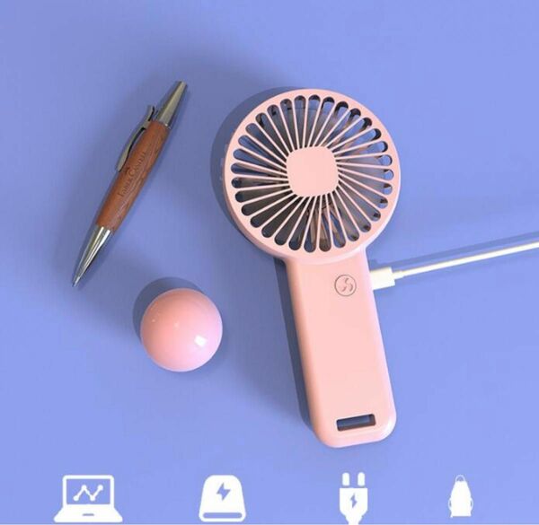 ハンディファン 携帯扇風機 風量3段階 卓上 ミニファン USB充電 夏 静音 軽量 2WAY 暑さ対策 ピンク 新品未使用