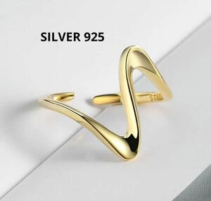 【ビッグウェーブ レディース リング】 ゴールド SILVER 925 指輪人気　ミニ巾着袋&クロス付き　かわいい　シンプル