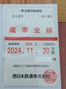 【最新】西日本鉄道（西鉄） 株主優待乗車証(電車全線定期券) 送料無料