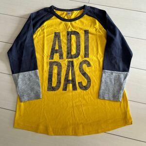 アディダスadidas 七分袖　長袖Tシャツ 150 ロンT 黄色ネイビー紺グレー　ロゴ