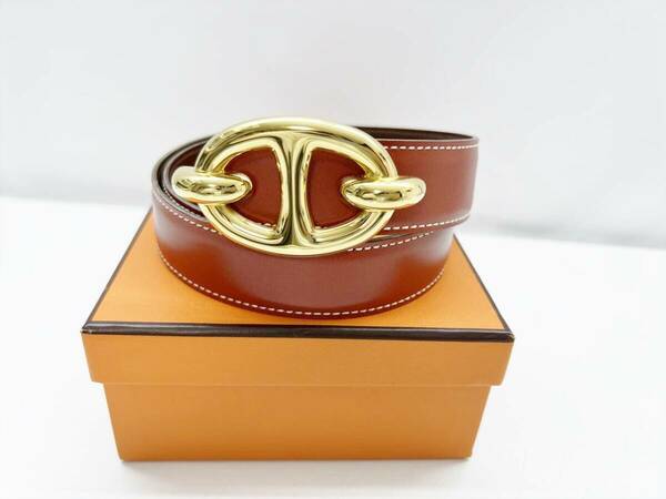 美品　HERMES　エルメス　シェーヌダンクル　レディースベルト　65　 ゴールド　ブラウン　〇Z　穴増設あり