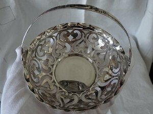 Grace antique England 1908 year original silver ( sterling * silver ). s.ng steering wheel attaching ... carving. basket / dish 61g