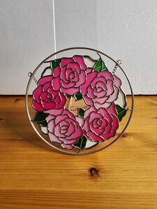 グラスアート【薔薇⑧】 ハンドメイド ステンドグラス風 インテリア雑貨