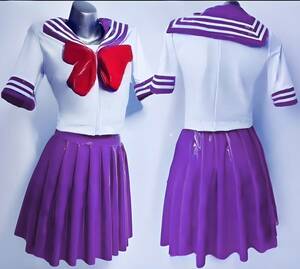 * including in a package un- possible sailor manner tops, pleated skirt student uniform stretch top and bottom set ( white × purple )L