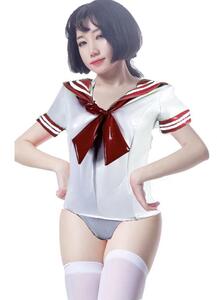  including in a package un- possible * postage 390 jpy super lustre stretch cloth student uniform sailor manner tops, pad, ribbon 3 point set ( white × red )XXL