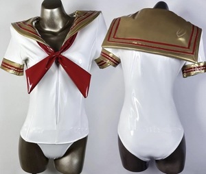  including in a package un- possible * postage 390 jpy super lustre sailor manner tops stretch cloth student uniform fancy dress female cabaret club employee costume ( white × Gold )L