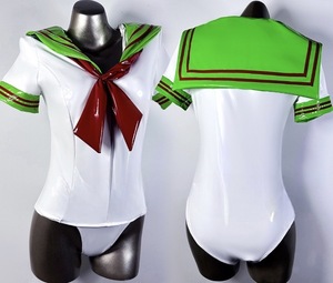  including in a package un- possible * postage 390 jpy super lustre sailor manner tops stretch cloth student uniform fancy dress female cabaret club employee costume ( white × green )XXL