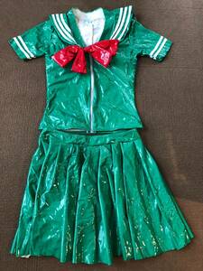  включение в покупку не возможно супер глянец sailor способ tops, юбка в складку студент форма маскарадный костюм костюм стрейч ткань верх и низ в комплекте ( зеленый )XL