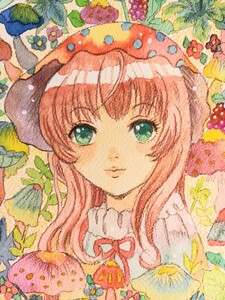 ★手描きイラスト　キノコ少女　水彩画