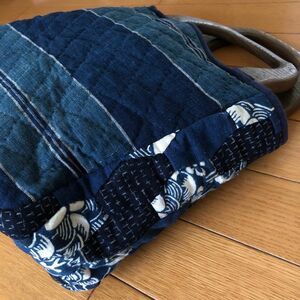ハンドメイド 刺子 藍染 古布 型染め 絣 トートバッグ ハンドバッグ